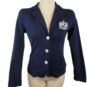 Ralph Lauren Blazer Womans Small Blue Pima Cotton Embroidered Crested Preppy